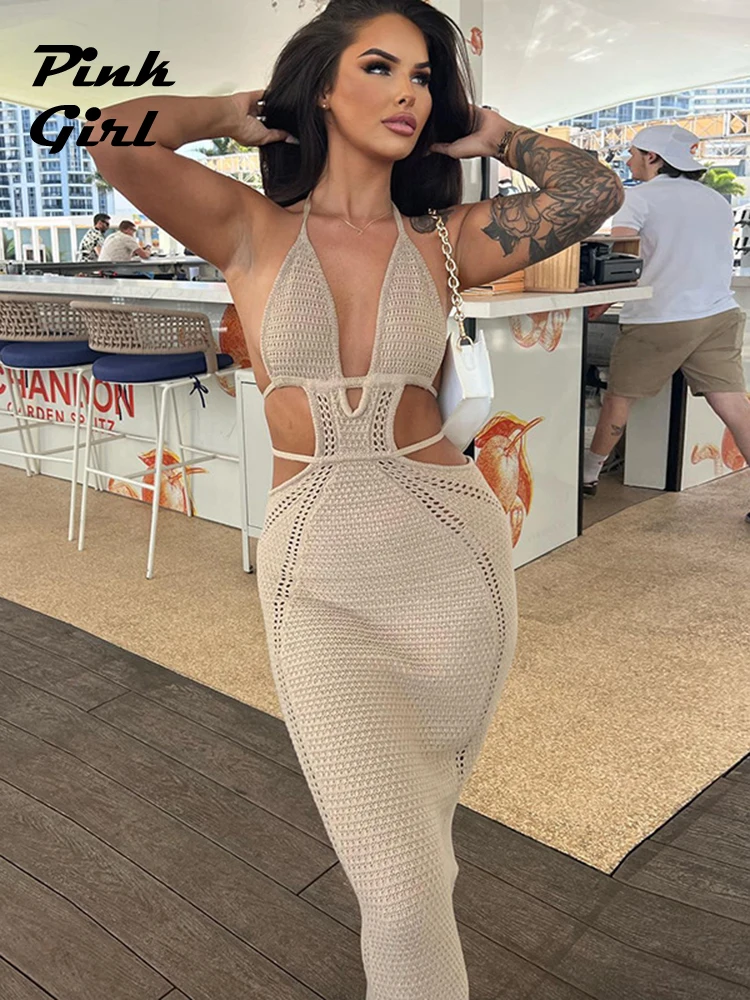 Women's Knitting Backless Summer Dress Spice Girl Sexy Bodycon Maxi Dresses Elegant Casual Beachwear Hang Neck Lace-up Vestidos
Women's Knitting Backless Summer Dress Spice Girl Sexy Bodycon Maxi Dresses Elegant Casual Beachwear Hang Neck Lace-up Vestidos