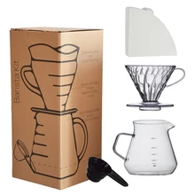 Pour Over Coffee Dripper Set 600ml Glass Server V02 Funnel Drip Maker Brew Cup Coffee Set with Filter Paper