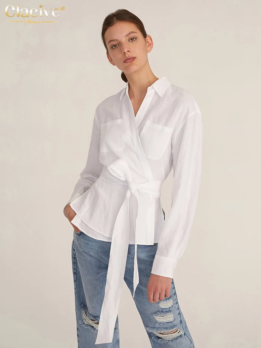 Clacive Fashion White Cotton Women Shirts 2023 Casual Long Sleeve Simple Blouse Elegant Lace-Up Pockets Tops Female Clothing
Clacive Fashion White Cotton Women Shirts 2023 Casual Long Sleeve Simple Blouse Elegant Lace-Up Pockets Tops Female Clothing