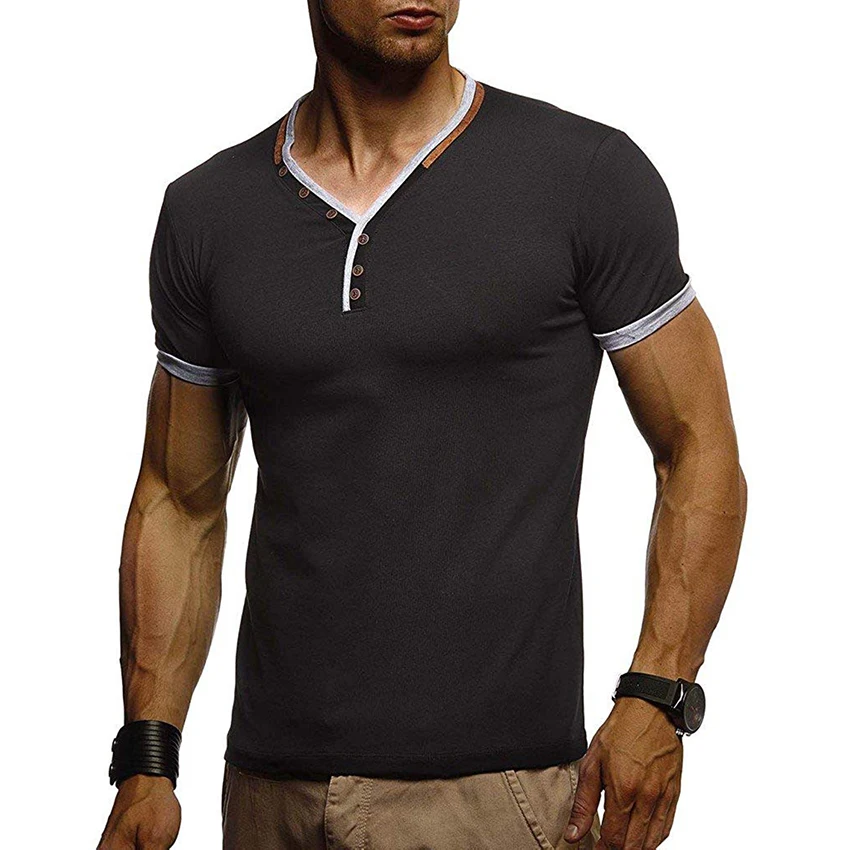 Summer Men's Fitness V-neck T-shirt Neck Button Splicing T-shirt Male High Street Stylish Men Top Clothes Man
Summer Men's Fitness V-neck T-shirt Neck Button Splicing T-shirt Male High Street Stylish Men Top Clothes Man