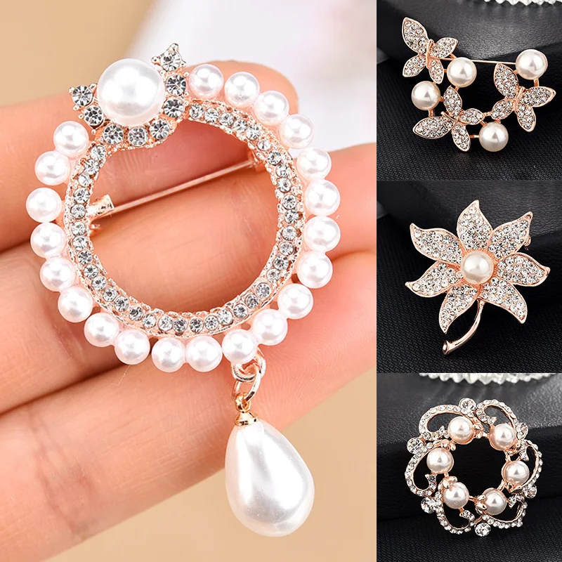

5PCS Brooch Freshwater Pearl Brooch Pin Crystal Rhinestones Flower Brooches for Women Bouquet Sweater Scarf Clothing Accessori