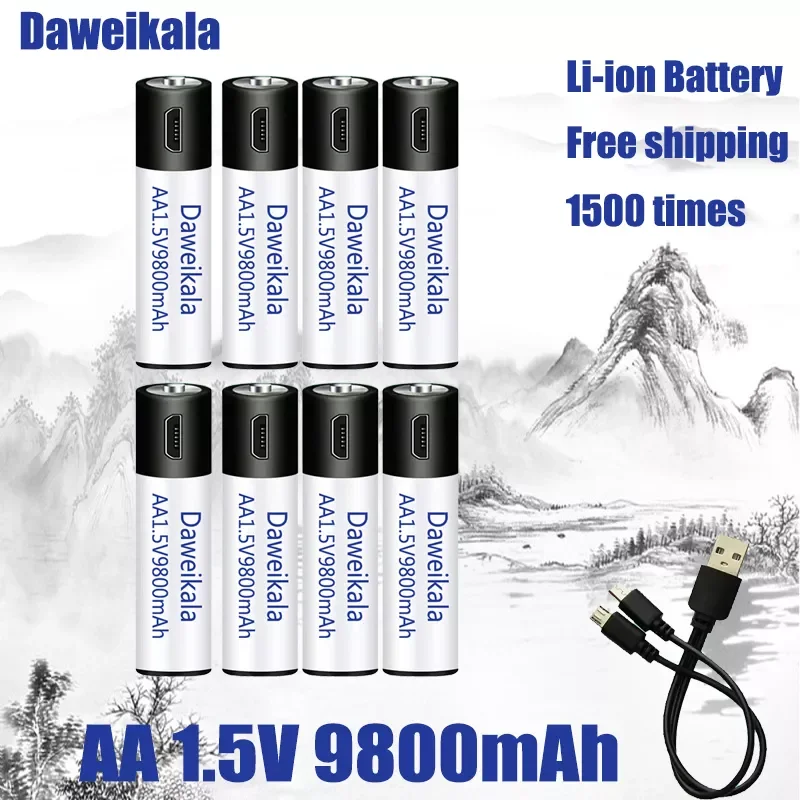 High capacity 1.5V AA 9800 mWh USB rechargeable li-ion battery for remote control mouse small fan Electric toy battery + Cable
High capacity 1.5V AA 9800 mWh USB rechargeable li-ion battery for remote control mouse small fan Electric toy battery + Cable