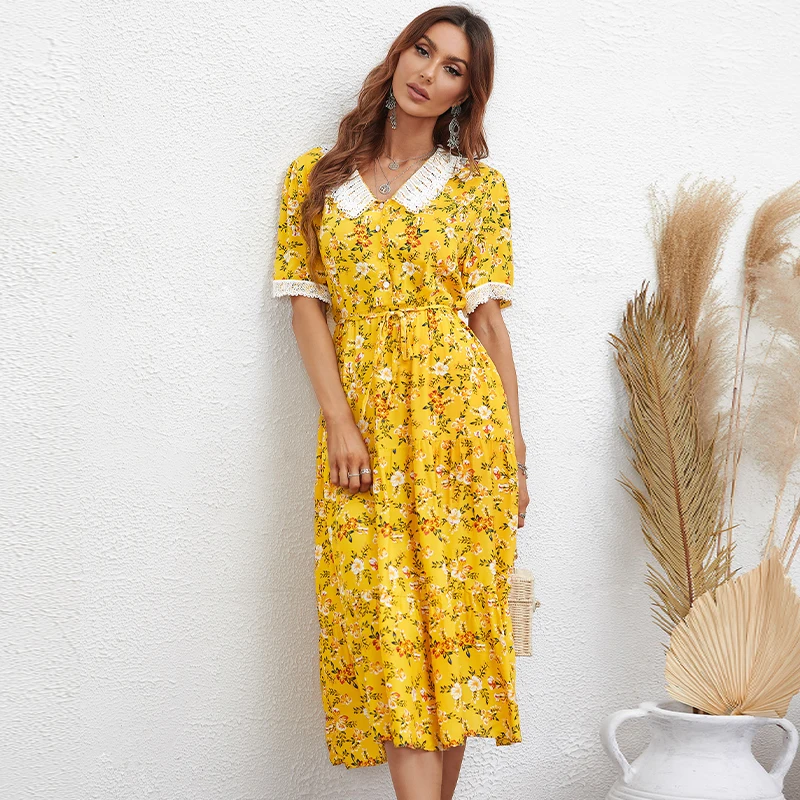 YUCHENG Summer Sweet Girl Elegant Dresses Female Print V-Neck Yellow Short Sleeve Casual Long Dress Woman Clothes Party Dress
YUCHENG Summer Sweet Girl Elegant Dresses Female Print V-Neck Yellow Short Sleeve Casual Long Dress Woman Clothes Party Dress
