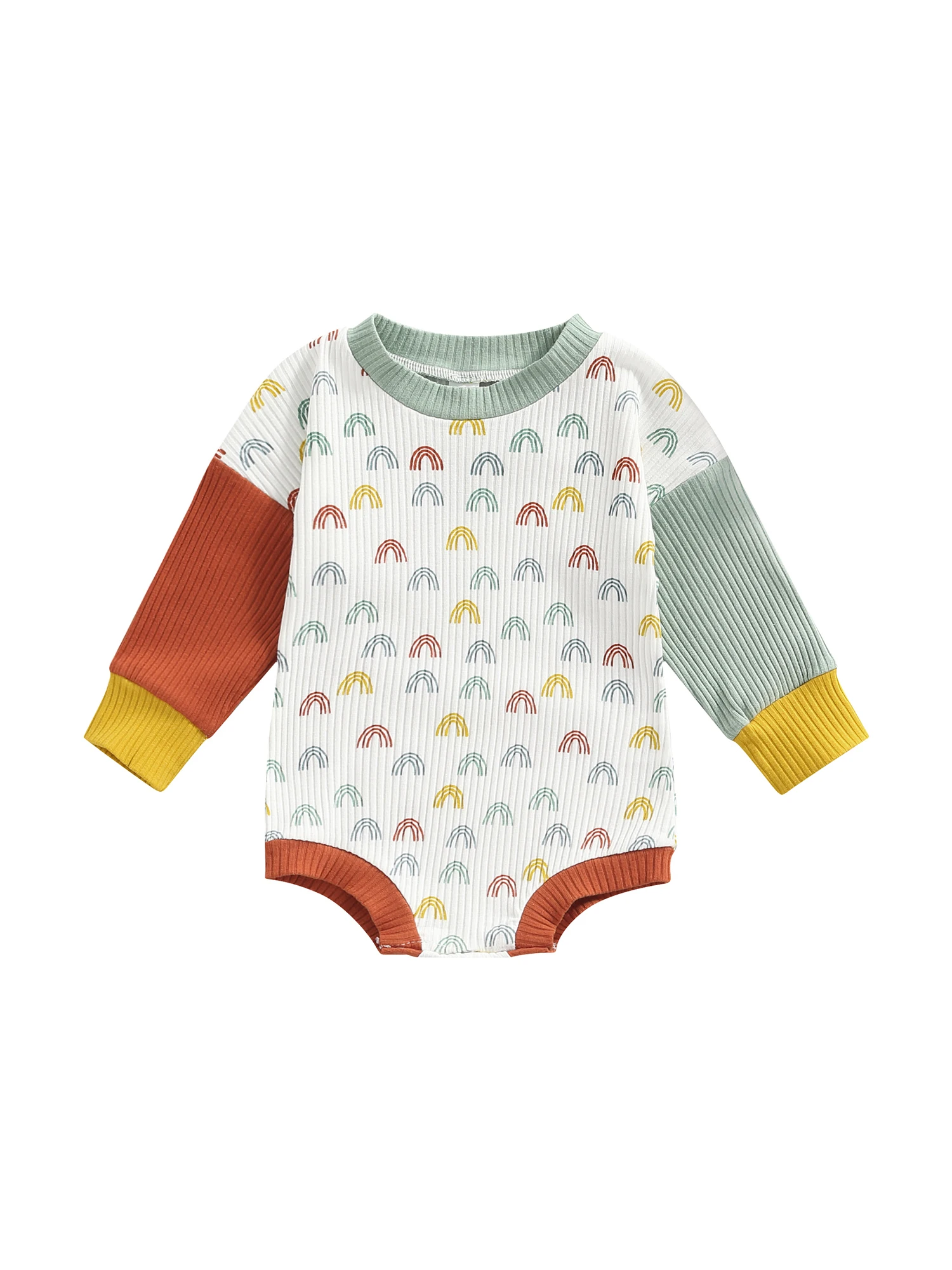 Baby Romper Infants Contrast Color Patchwork Long Sleeve Round Neck Rainbow Pattern Print Ribbed Short Jumpsuit
Baby Romper Infants Contrast Color Patchwork Long Sleeve Round Neck Rainbow Pattern Print Ribbed Short Jumpsuit