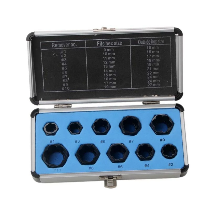 Broken Nut Extractor 10-Piece Set Aluminum Box Broken Wire Bolt Extractor Head Take Hexagon Screw Tool Short Paragraph Reusable
Broken Nut Extractor 10-Piece Set Aluminum Box Broken Wire Bolt Extractor Head Take Hexagon Screw Tool Short Paragraph Reusable