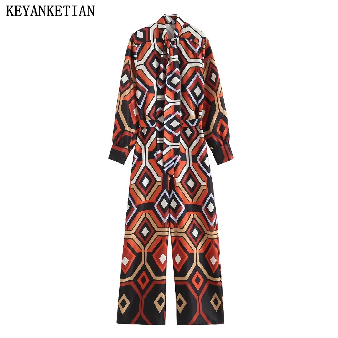 KEYANKETIAN ZA Women Fashion Belt Geometric Print Wide Leg Jumpsuit Vintage Long Sleeve Side Zip Women Jumpsuit Mujer
KEYANKETIAN ZA Women Fashion Belt Geometric Print Wide Leg Jumpsuit Vintage Long Sleeve Side Zip Women Jumpsuit Mujer