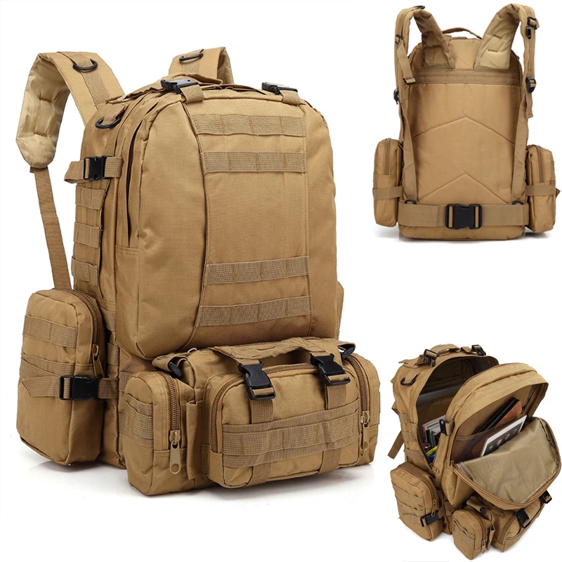 50L Men's Tactical Backpack 4 in 1Molle Army Outdoor Climbing Sports Rucksack Military Camping Hiking Pack For Male Female Women 
50L Men's Tactical Backpack 4 in 1Molle Army Outdoor Climbing Sports Rucksack Military Camping Hiking Pack For Male Female Women
