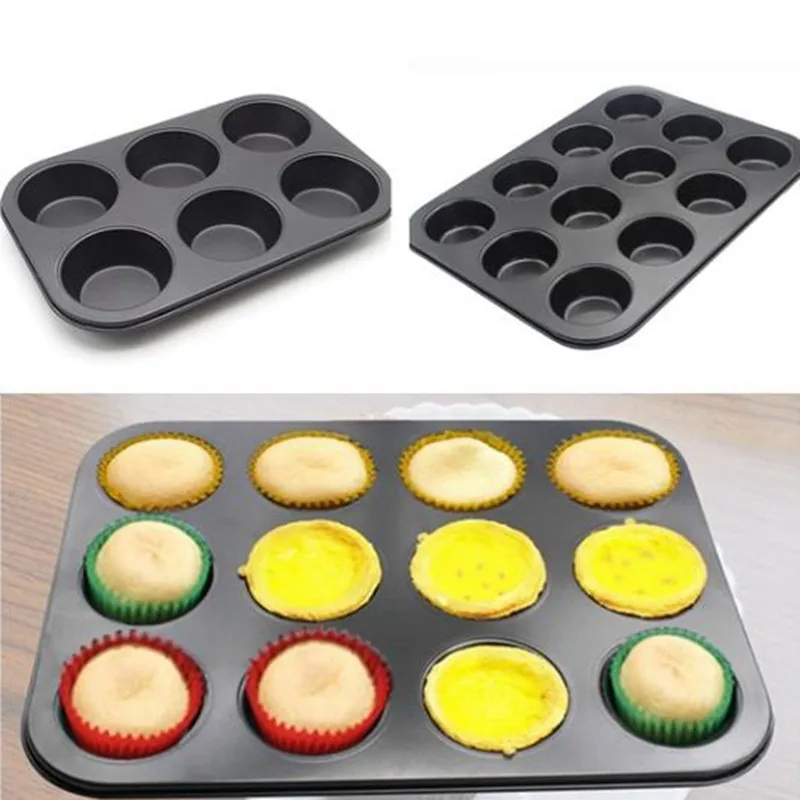

6/12 Holes Non-stick Round Cupcake Pan Muffin Tray Cupcake Mold Muffin Pan Carbon Steel Baking Pan Pudding Bakeware Biscuit Pan