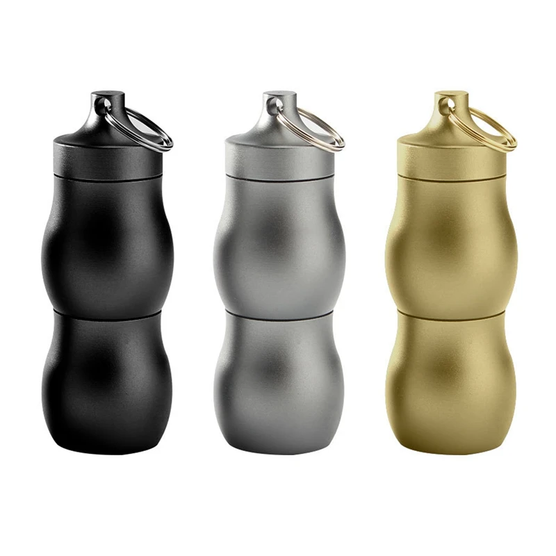 

Portable Sealed Bottle Waterproof Tank Metal Double-Layer Small Medicine Tank Keychain Outdoor EDC Survival Tool