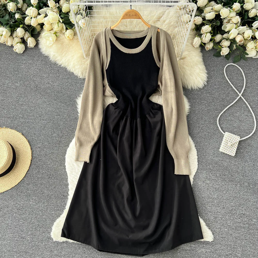 Knitted Spring/autumn Korean Chic Two Piece Sets Womens Outifits Women Set Color Blocking Full Sleeve Tops+Dress Dropshipping
Knitted Spring/autumn Korean Chic Two Piece Sets Womens Outifits Women Set Color Blocking Full Sleeve Tops+Dress Dropshipping