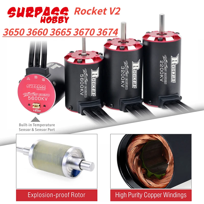 Surpass Hobby Rocket V2 3650 3660 3665 3670 3674 Waterproof Brushless Motor For 1/8 1/10 1/12 1/16 RC Car Racing Truck Traxxas
Surpass Hobby Rocket V2 3650 3660 3665 3670 3674 Waterproof Brushless Motor For 1/8 1/10 1/12 1/16 RC Car Racing Truck Traxxas