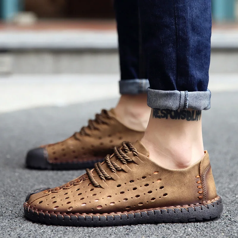 New Leather Shoes Summer Breathable Hollow Men's Shoes Handmade Peas Shoes Sandals Large Size Casual Beach Shoes
New Leather Shoes Summer Breathable Hollow Men's Shoes Handmade Peas Shoes Sandals Large Size Casual Beach Shoes