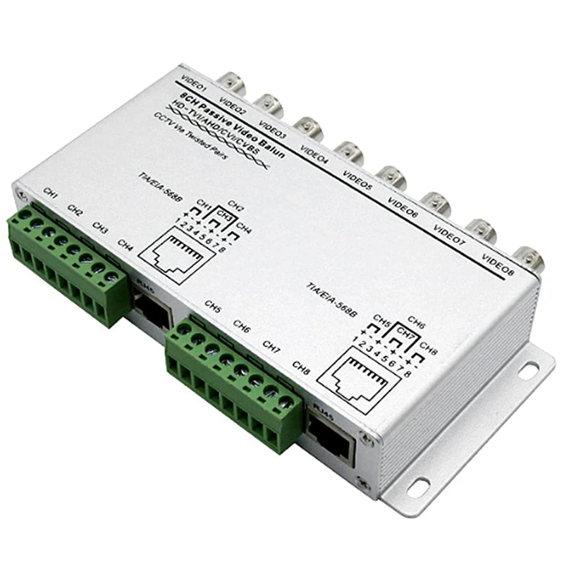 2X 8-канальный UTP 720P/1080P HD пассивный видеопередатчик, BNC к Cat5/5E/6 RJ45(T568B)UTP кабельный преобразователь видео
2X 8-канальный UTP 720P/1080P HD пассивный видеопередатчик, BNC к Cat5/5E/6 RJ45(T568B)UTP кабельный преобразователь видео