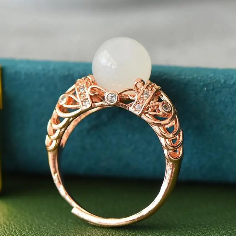 Natural White Jade Rings Adjustable Women Fine Jewelry Genuine Hetian Jades Nephrite Round Beads Zircon Copper Gold Ring Ladies
Natural White Jade Rings Adjustable Women Fine Jewelry Genuine Hetian Jades Nephrite Round Beads Zircon Copper Gold Ring Ladies