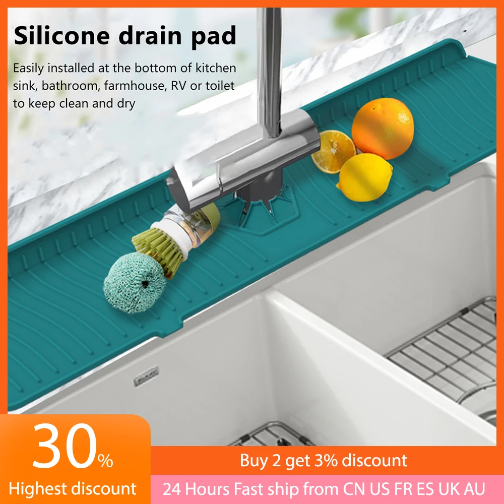 

Kitchen Faucet Absorbent Mat Silicone Sink Splash Guard Water Draining Pad Countertop Protector Table Cushion Placemat Bathroom