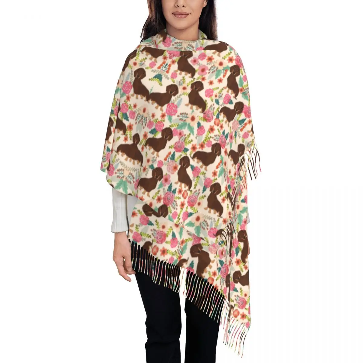 Luxury Dachshund Florals Gift Tassel Scarf Women Winter Warm Shawls Wraps Female Chocolate And Tan Doxie Dog Scarves
Luxury Dachshund Florals Gift Tassel Scarf Women Winter Warm Shawls Wraps Female Chocolate And Tan Doxie Dog Scarves