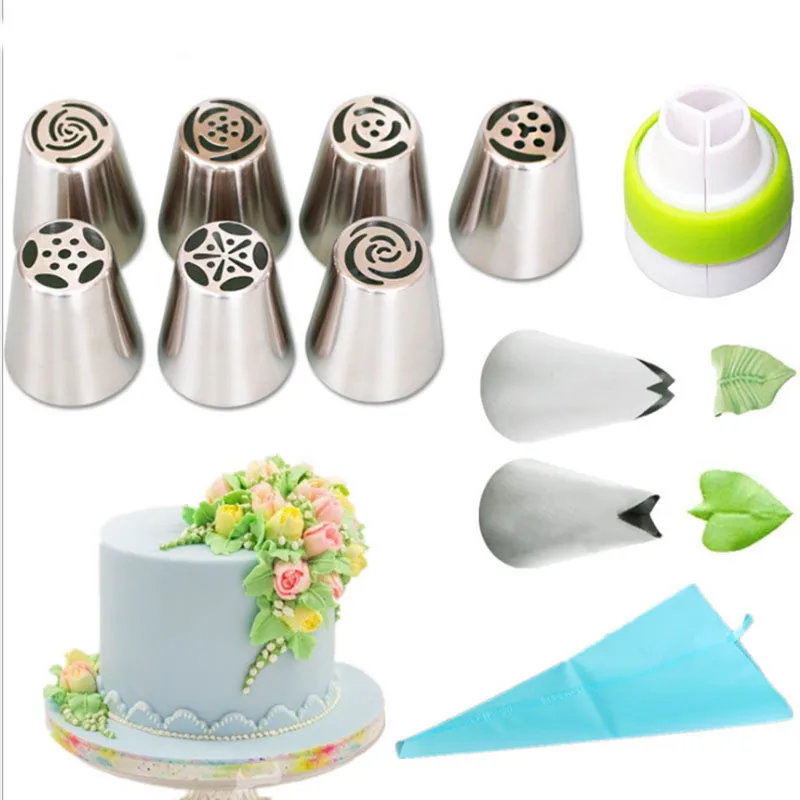

5/7/11PCS Russian Icing Piping Nozzles Tulip Stainless Steel Flower Cream cake Pastry Tips Leaf Nozzles Silicone Bag Cupcake DIY