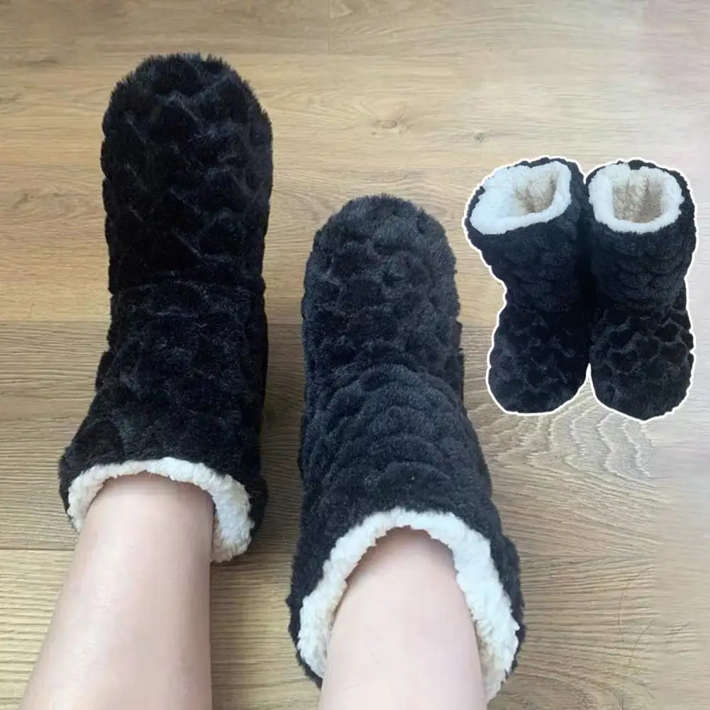 

Home Slippers Non-slip Jacquard Technology Furry Calf Length Thickening Keep Warm Adult Mid-Tube Winter Plush Slippers