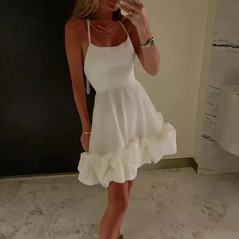 Sexy Suspender Backless Women Party Long Dress Fashion Sleeveless Big Ruffle Dress Ladies Elegant O-neck Solid Slim Dresses
Sexy Suspender Backless Women Party Long Dress Fashion Sleeveless Big Ruffle Dress Ladies Elegant O-neck Solid Slim Dresses