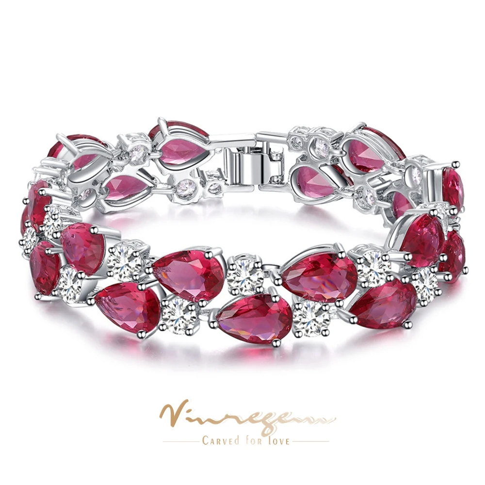 

Vinregem Bohemia Pear Lab Ruby Sapphire Emerald Amethyst Gemstone Sona Diamonds Bracelets Gifts Anniversary Jewelry Wholesale