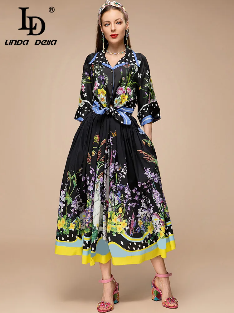 LD LINDA DELLA New 2023 Summer Fashion Women Midi Vintage Print Skirt Suit Short Style Silk Shirt+Cotton Slim Half Skirt 
LD LINDA DELLA New 2023 Summer Fashion Women Midi Vintage Print Skirt Suit Short Style Silk Shirt+Cotton Slim Half Skirt