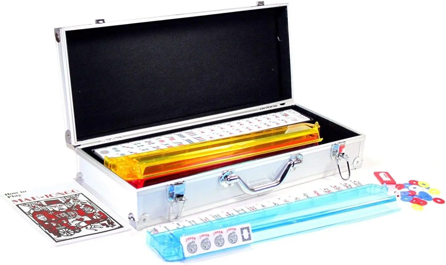American Mahjong Set with 4 PUSHERS / RACKS COMBO in ALUMINUM CASE ( Mah jongg 166 Tiles)
American Mahjong Set with 4 PUSHERS / RACKS COMBO in ALUMINUM CASE ( Mah jongg 166 Tiles)