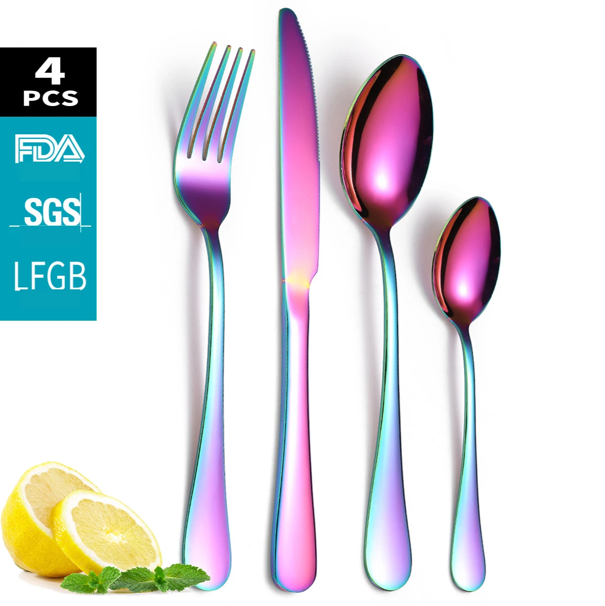 Gold TablewareSe Set 18/10 Stainless Steel Cutlery Set 4pcs Rainbow Fork Spoon Knife Set Silver Mirror Polished Dinnerware Set
Gold TablewareSe Set 18/10 Stainless Steel Cutlery Set 4pcs Rainbow Fork Spoon Knife Set Silver Mirror Polished Dinnerware Set