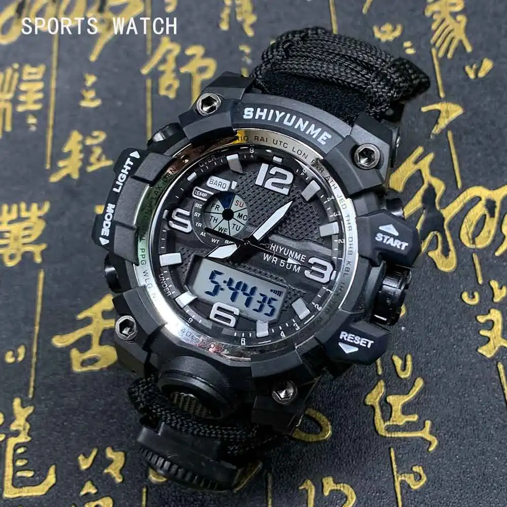 

SHIYUNME Men Sports Watches Dual Display Analog Digital LED Electronic Quartz Wristwatches Compass Waterproof Military Watch