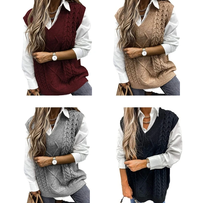 Women V-Neck Sweater Oversize Cable Knitted Sleeveless Sweater Top Plaid Pattern
Women V-Neck Sweater Oversize Cable Knitted Sleeveless Sweater Top Plaid Pattern