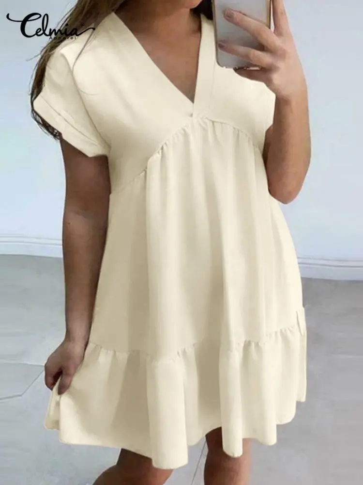 Celmia Short Sleeve Casual Sundress Holiday Solid Color Loose Women Short Vestidos Summer Leisure Stitching Pleats Mini Dress
Celmia Short Sleeve Casual Sundress Holiday Solid Color Loose Women Short Vestidos Summer Leisure Stitching Pleats Mini Dress