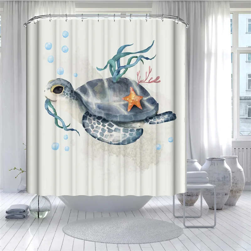 

Colorful Sea Turtle Shower Curtain Waterproof Print Bath Mat Set Toilet Rugs High Quality Anti-slip Carpets Bathroom Decorative