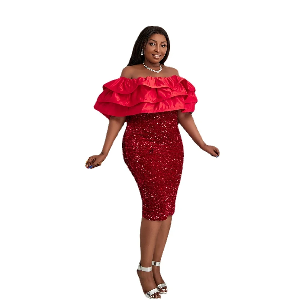 Red Sequins Dresses Plus Size Off Shoulder Ruffles Tube Top Knee Length Evening Cocktail Event Party Outfits 4XL Women Gowns
Red Sequins Dresses Plus Size Off Shoulder Ruffles Tube Top Knee Length Evening Cocktail Event Party Outfits 4XL Women Gowns