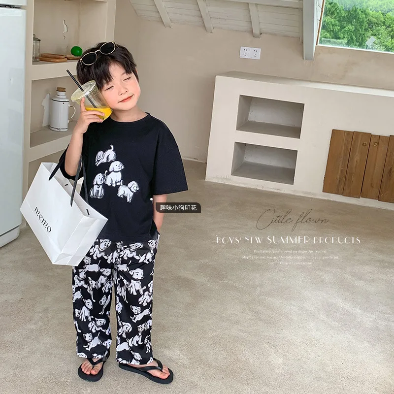 Children Unisex Summer Clothes Suit Baby Boy Cotton Print Dog Short-sleeve Tops+loose Pants Set Toddler Fashion Thin T-shirt Set
Children Unisex Summer Clothes Suit Baby Boy Cotton Print Dog Short-sleeve Tops+loose Pants Set Toddler Fashion Thin T-shirt Set