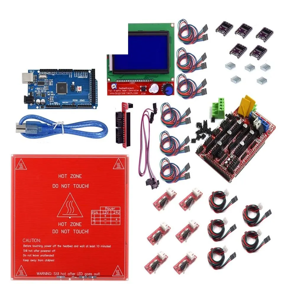 3D Printer Ramps 1.4 kit + Mega2560 + Heatbed mk2b + 12864 LCD Controller + DRV8825 + Mechanical Endstop+ Cables Quality GOOD
3D Printer Ramps 1.4 kit + Mega2560 + Heatbed mk2b + 12864 LCD Controller + DRV8825 + Mechanical Endstop+ Cables Quality GOOD
