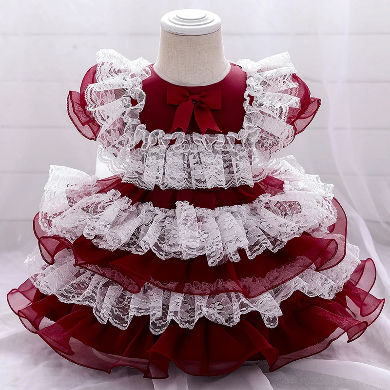 

2023 Summer Tutu Lolita Dress 1st Birthday Dress For Baby Girl Clothes Bow Princess Baptism Dresses Lace Party Dress Flower Gowm