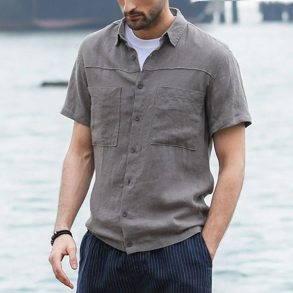 2023 Summer Men's Shirt Solid Color Cotton Linen Cardigan Pockets Single-breasted Short Sleeves Men Tops
2023 Summer Men's Shirt Solid Color Cotton Linen Cardigan Pockets Single-breasted Short Sleeves Men Tops