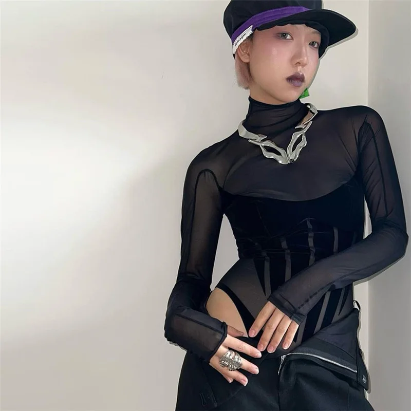Gothic Bodysuit Women's Jumpsuit Spice Girl Rompers Playsuits World Weary Irregular Slim T-shirt Slim Mesh Splice Jumpsuit
Gothic Bodysuit Women's Jumpsuit Spice Girl Rompers Playsuits World Weary Irregular Slim T-shirt Slim Mesh Splice Jumpsuit