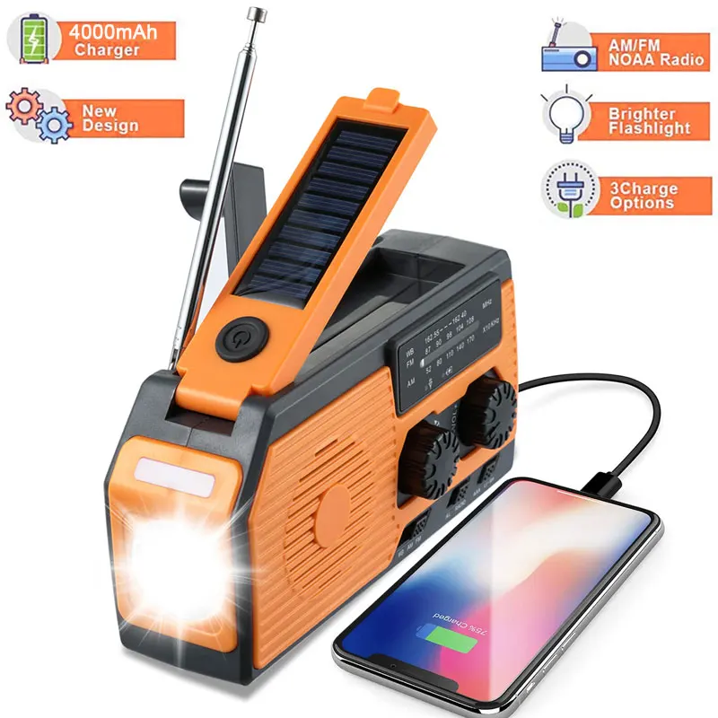 

5000mAh Multifunctional Radio Hand Crank Solar USB Charging FM AM WB NOAA Weather Radio Emergency LED Flashlight Torch Power Ban