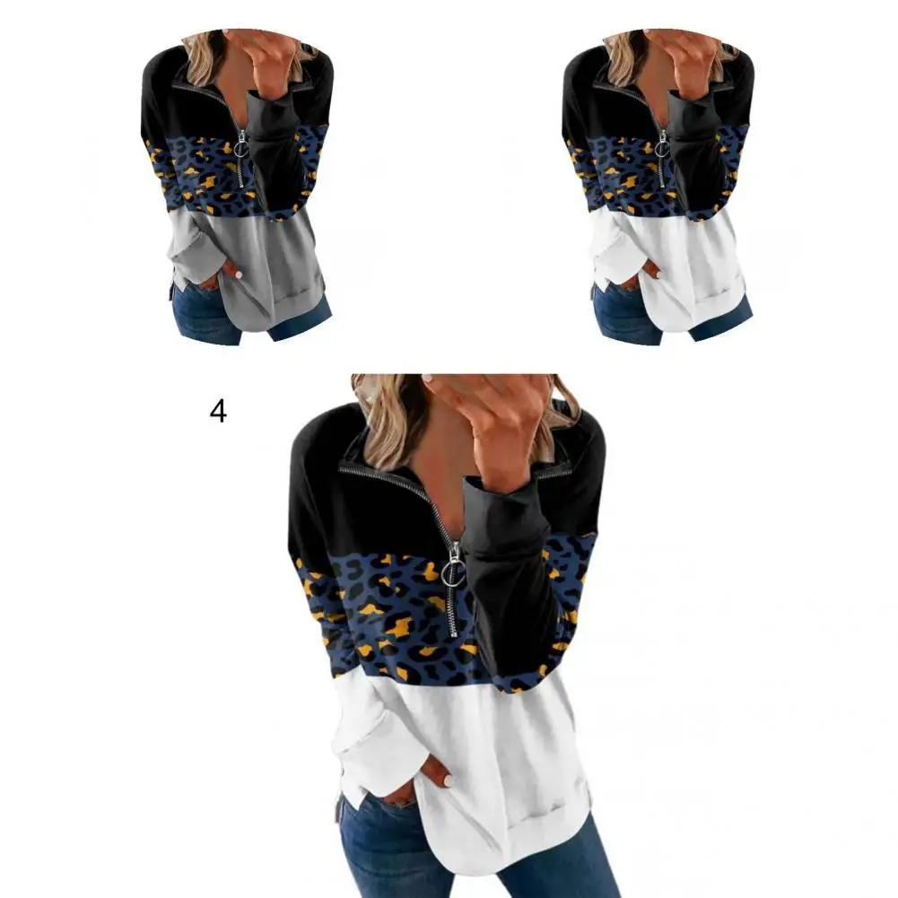 Женская рубашка с длинным рукавом, легкий пуловер с леопардовым принтом, на молнии 
Женская рубашка с длинным рукавом, легкий пуловер с леопардовым принтом, на молнии