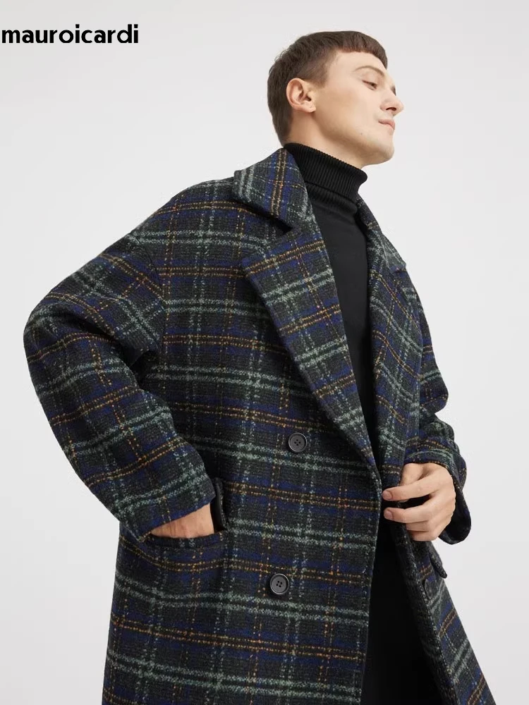 Mauroicardi Autumn Winter Long Warm Colorful Plaid Woolen Trench Coat Men Double Breasted Luxury Elegant Wool Blends Overcoat
Mauroicardi Autumn Winter Long Warm Colorful Plaid Woolen Trench Coat Men Double Breasted Luxury Elegant Wool Blends Overcoat