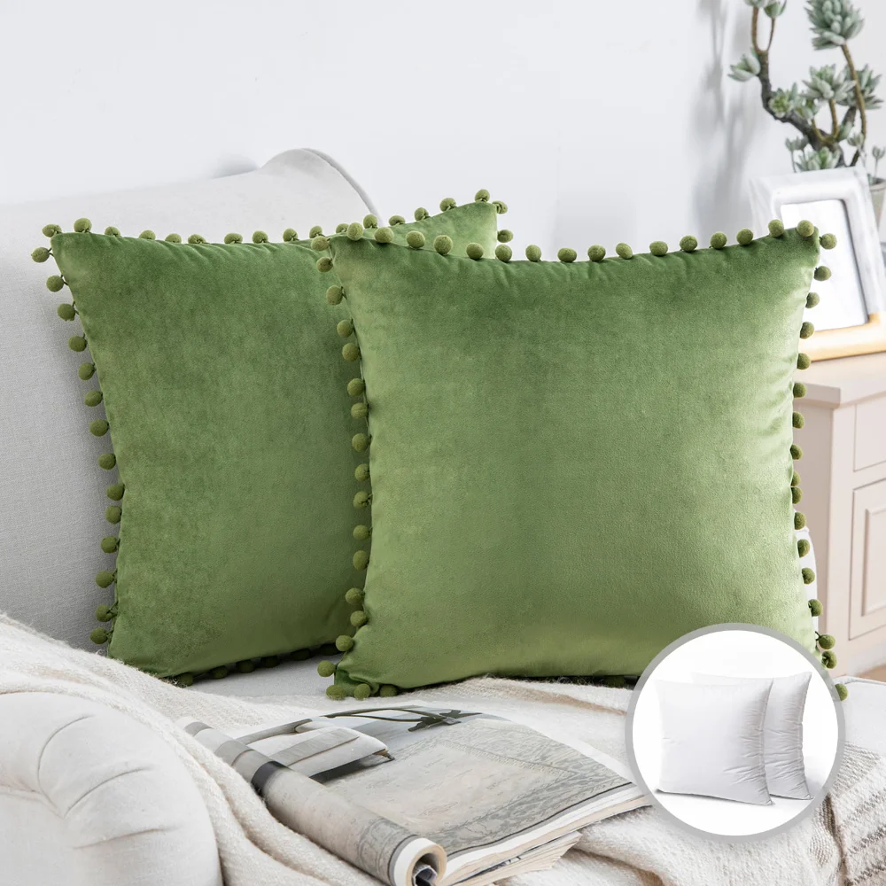 Pom Pom Velvet Series Decorative Throw Pillow, 22" X 22", Green, 2 Pack, Sofa Decoration Cushion, Soft and Comfortable
Pom Pom Velvet Series Decorative Throw Pillow, 22" X 22", Green, 2 Pack, Sofa Decoration Cushion, Soft and Comfortable