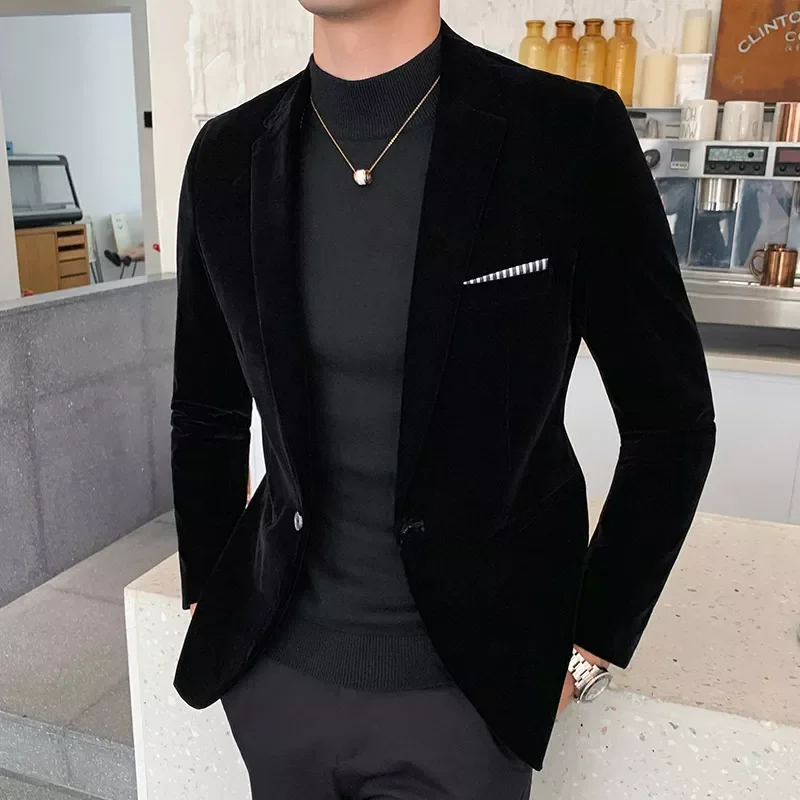 Fall Winter Gold Velvet Blazer High Quality Slim Fit Suit Jacket Fashion Casual Men Groom Singer Costume Formal Evening Dress
Fall Winter Gold Velvet Blazer High Quality Slim Fit Suit Jacket Fashion Casual Men Groom Singer Costume Formal Evening Dress