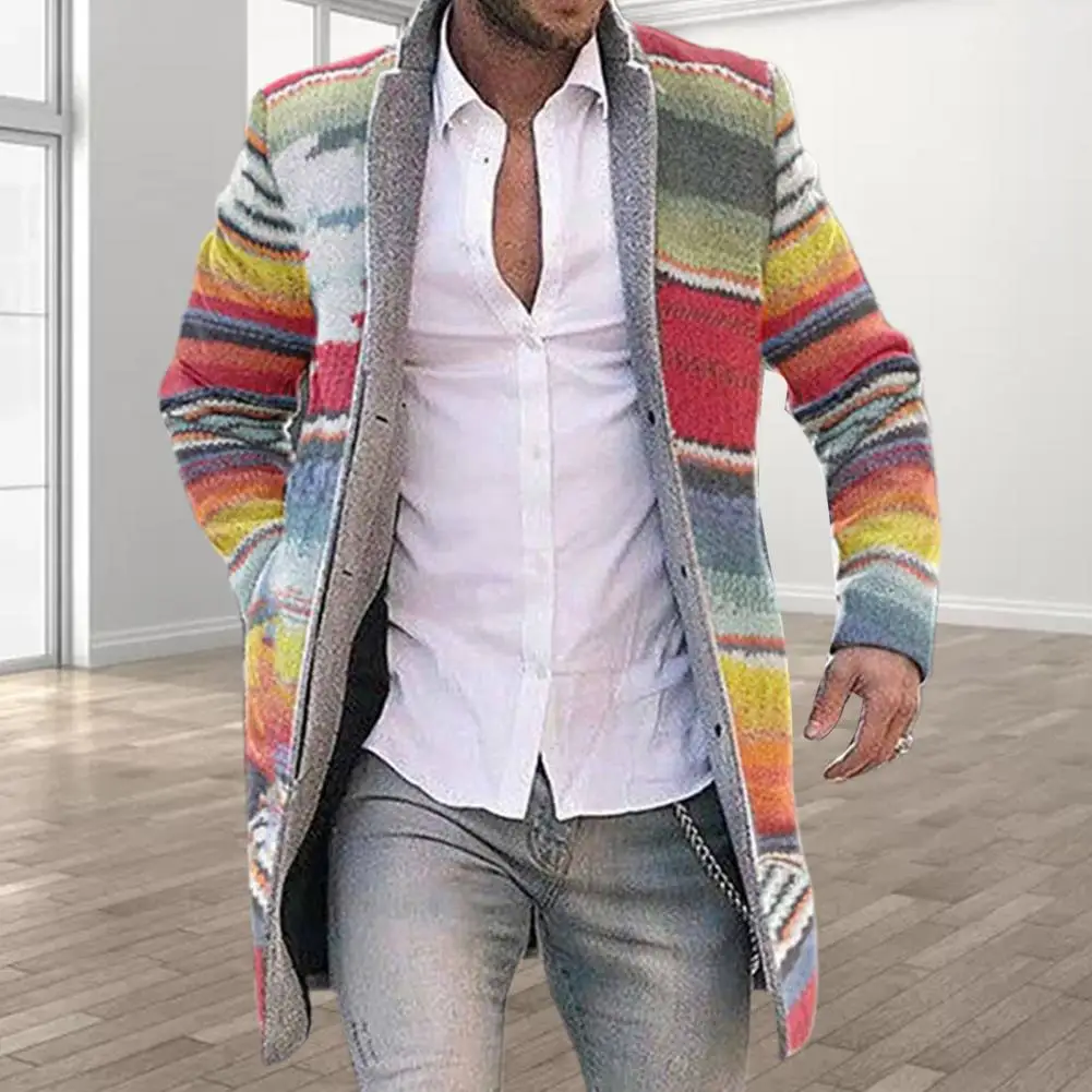 Durable Coat Autumn Men Rainbow Stripes Coat Skin-friendly Winter Trench Coat for Dating
Durable Coat Autumn Men Rainbow Stripes Coat Skin-friendly Winter Trench Coat for Dating