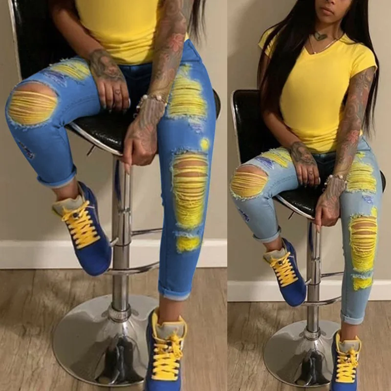 New Fashion 2022 Street Leggings Light Color Pencil Jeans Grils Designer Denim Blue Ripped Hole Jeans for Women
New Fashion 2022 Street Leggings Light Color Pencil Jeans Grils Designer Denim Blue Ripped Hole Jeans for Women