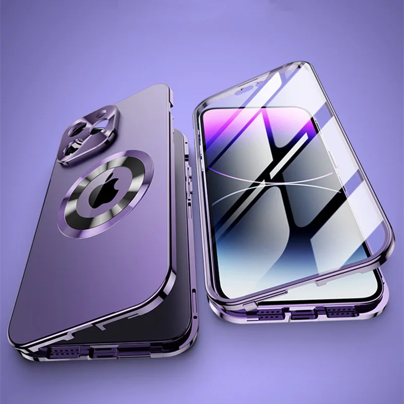

Оригинальный цветной матовый металлический стеклянный протектор магнитный беспроводной флип-чехол Magsafe для iPhone 14 Pro Max 13 с логотипом полый чехол
