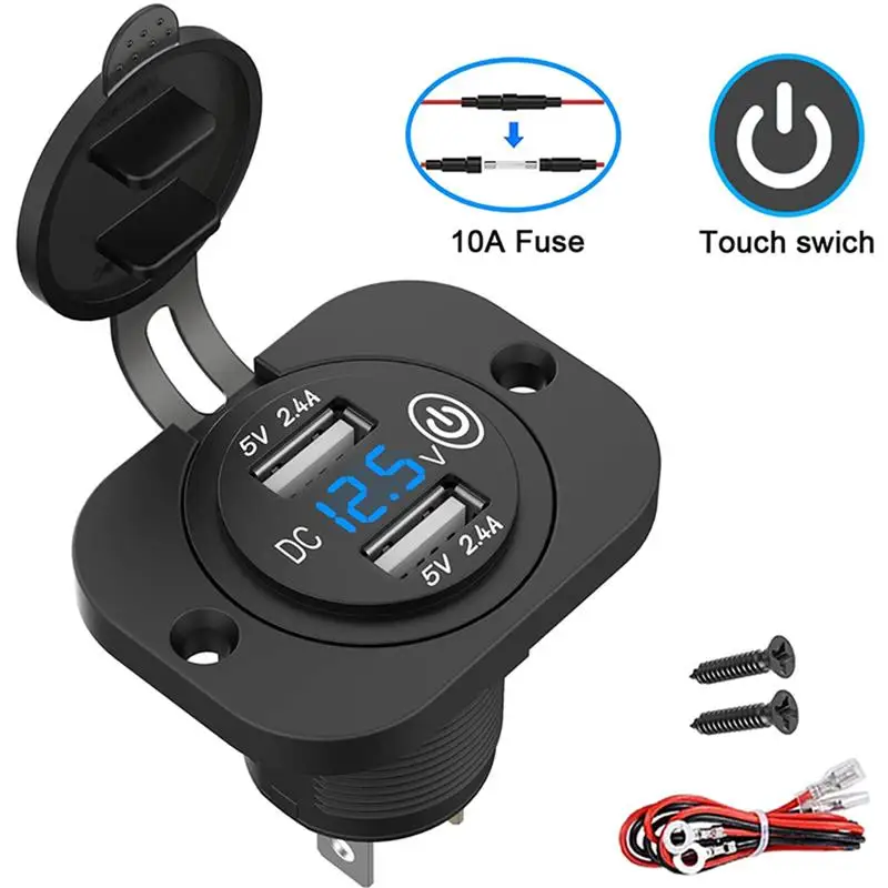 4.8A Dual USB Car Charger Socket with Touch Switch Waterproof Fast Charging USB Outlet for Auto Motorcycle Boat Truck RV
4.8A Dual USB Car Charger Socket with Touch Switch Waterproof Fast Charging USB Outlet for Auto Motorcycle Boat Truck RV