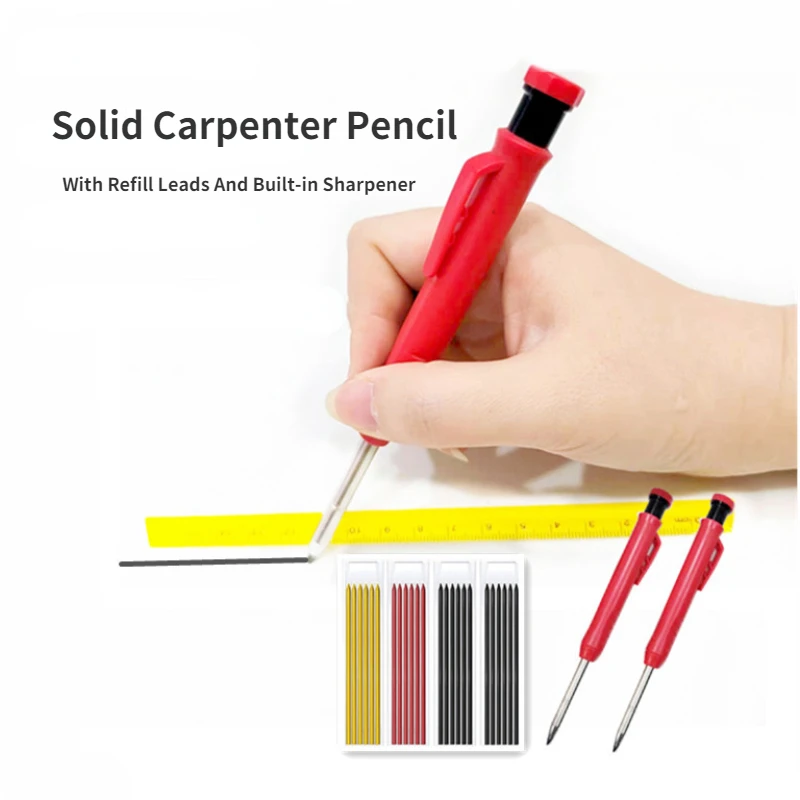 Solid Carpenter Pencil With 6 Refill Leads Built-in Sharpener Marking Tool For Deep Hole Mechanical Pencils Woodworking Tools
Solid Carpenter Pencil With 6 Refill Leads Built-in Sharpener Marking Tool For Deep Hole Mechanical Pencils Woodworking Tools
