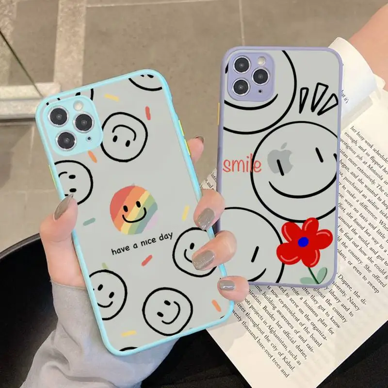 

TOPLBPCS Cute Cartoon Smile Flower Phone Case for iPhone X XR XS 7 8 Plus 11 12 13 pro MAX 13mini Translucent Matte Case