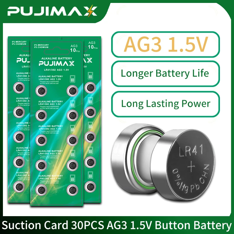 PUJIMAX 30PCS LR41 Button Cell Batteries AG3 100% Original SR41 AG 3 G3A L736 192 392A 1.5V Li-ion Coin Batteries for Watch Toy
PUJIMAX 30PCS LR41 Button Cell Batteries AG3 100% Original SR41 AG 3 G3A L736 192 392A 1.5V Li-ion Coin Batteries for Watch Toy
