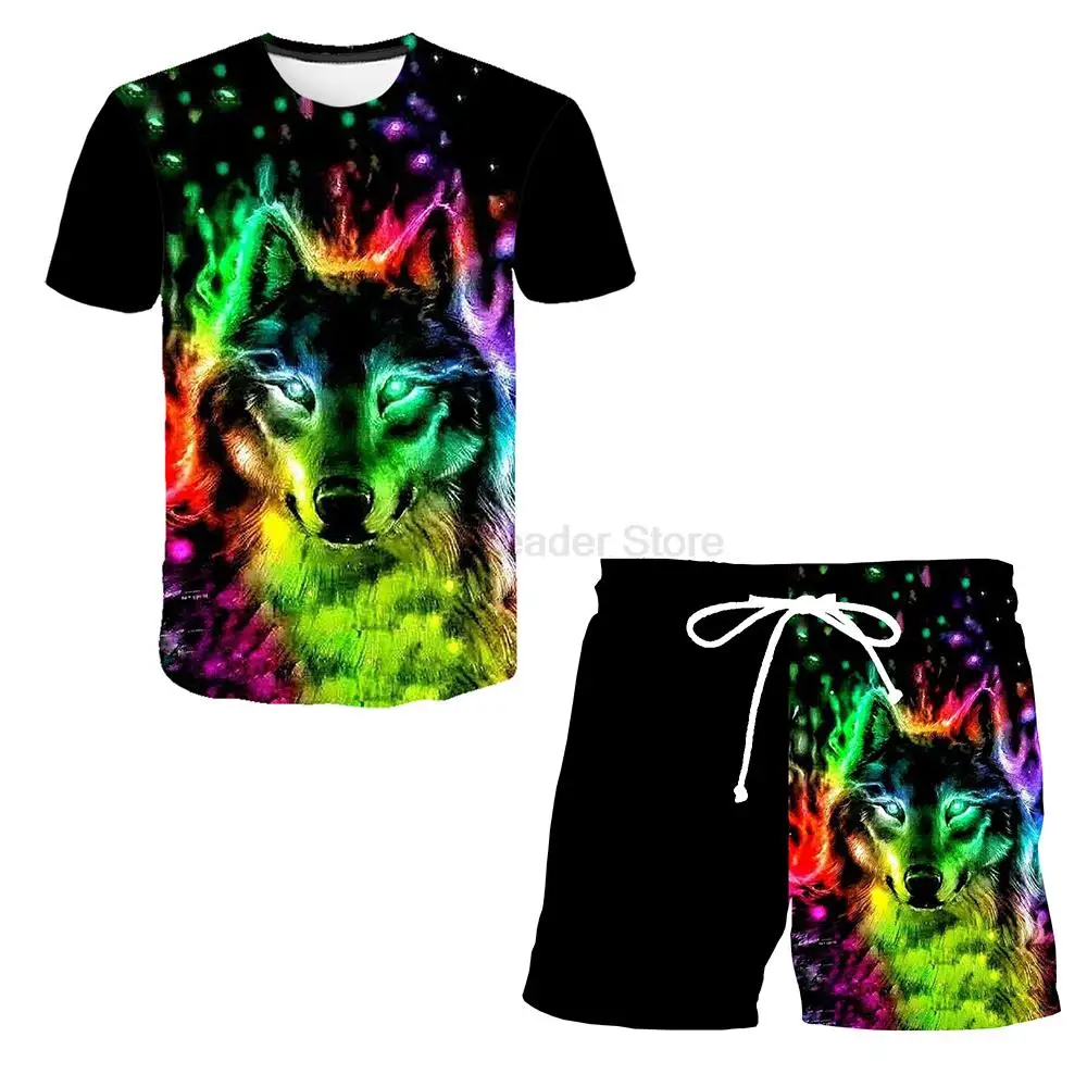 Summer Starry Wolf Men's T-shirt Male Casual Suit Animal Type Man Tshirt Short Sleeve+Shorts Oversized 3D Printing 2-Piece Set 
Summer Starry Wolf Men's T-shirt Male Casual Suit Animal Type Man Tshirt Short Sleeve+Shorts Oversized 3D Printing 2-Piece Set